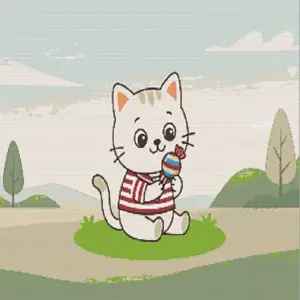 Cute cat eating candy diamond painting kit with a playful sweet design