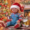 Chucky Claus Christmas diamond painting kit with spooky festive details