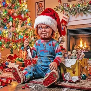 Chucky Claus Christmas diamond painting kit with spooky festive details