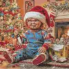 Chucky Claus Christmas diamond painting kit with spooky festive details