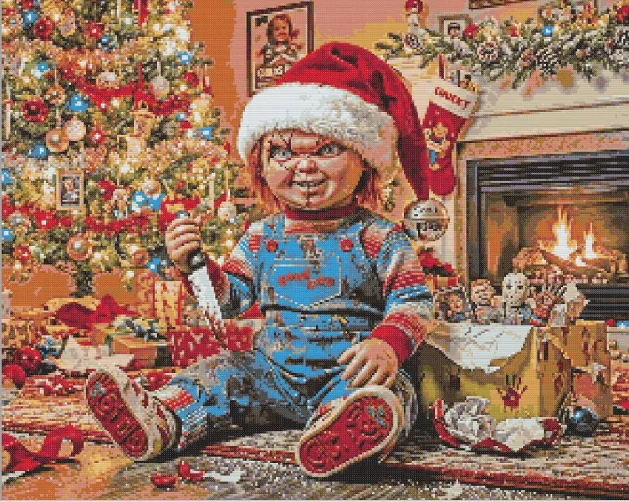 Chucky Claus Diamond Paints Chucky Claus Christmas diamond painting kit with spooky festive details