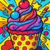 Colorful cupcake diamond painting kit with bright frosting and sprinkles