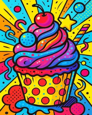 Colorful cupcake diamond painting kit with bright frosting and sprinkles