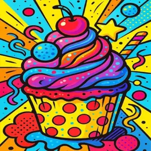 Colorful cupcake diamond painting kit with bright frosting and sprinkles