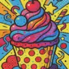 Colorful cupcake diamond painting kit with bright frosting and sprinkles