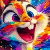 Colorful happy bunny diamond painting kit — cheerful rabbit with bright rainbow colors
