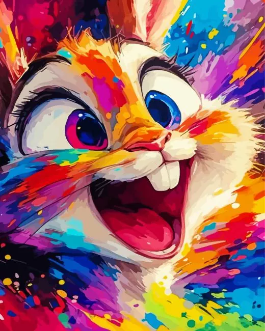 Colorful Happy Bunny Diamond Painting Kit Colorful happy bunny diamond painting kit — cheerful rabbit with bright rainbow colors