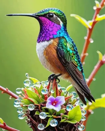 Colorful hummingbird diamond painting kit — vibrant hummingbird with bright multicolored feathers