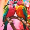 Colorful Macaw Couple diamond painting kit — two vibrant tropical macaws together