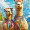 Colorful llamas diamond painting kit — two decorated llamas in the mountains