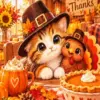 Cute Thanksgiving friends diamond painting kit - adorable autumn holiday scene