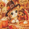 Cute Thanksgiving friends diamond painting kit - adorable autumn holiday scene