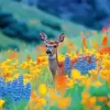Deer in a wildflower meadow diamond painting kit — deer standing among colorful blooming flowers