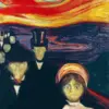 Anxiety by Edvard Munch diamond painting kit — figures beneath an intense red sky