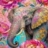 Floral elephant portrait diamond painting kit — elephant surrounded by colorful flowers