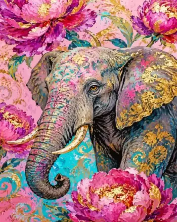Floral elephant portrait diamond painting kit — elephant surrounded by colorful flowers