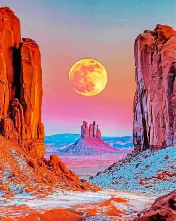 Monument Valley diamond painting kit — full moon over desert rock formations