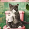 Funny cat on the toilet diamond painting kit | humorous cat bathroom scene