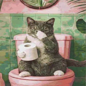 Funny cat on the toilet diamond painting kit | humorous cat bathroom sceneFunny cat on the toilet diamond painting kit | humorous cat bathroom scene