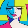 Geometric pop art lady diamond painting kit with bold colorful shapes