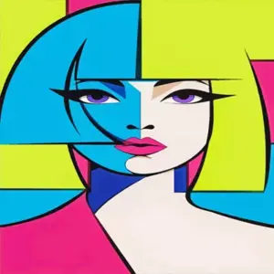Geometric pop art lady diamond painting kit with bold colorful shapes