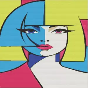 Geometric pop art lady diamond painting kit with bold colorful shapes