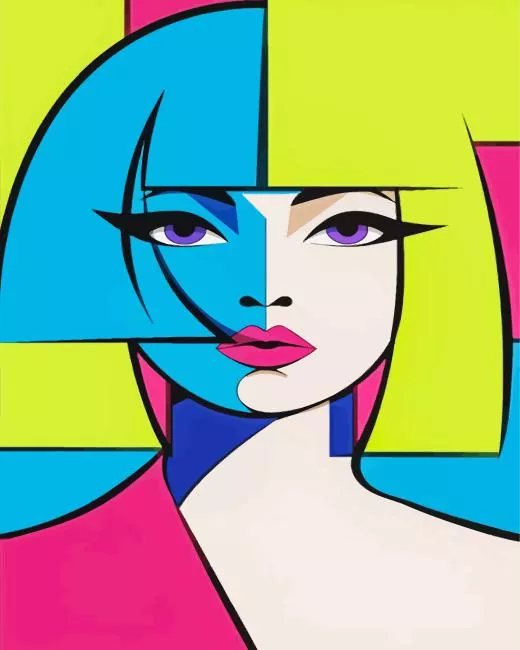 Geometric Pop Art Girl Diamond Painting Geometric pop art lady diamond painting kit with bold colorful shapes