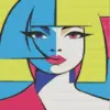 Geometric pop art lady diamond painting kit with bold colorful shapes