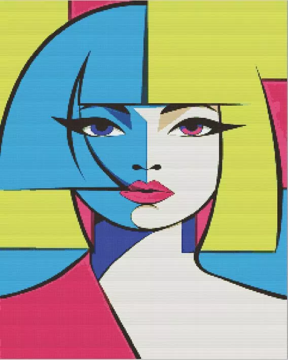 Geometric Pop Art Girl Diamond Paints Geometric pop art lady diamond painting kit with bold colorful shapes