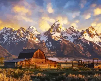 Grand Teton Mountains diamond painting kit — rugged Wyoming peaks surrounded by scenic wilderness