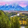 Grand Teton diamond painting kit — mountain peaks surrounded by golden autumn foliage