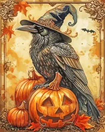 Dark Halloween raven diamond painting kit with spooky gothic