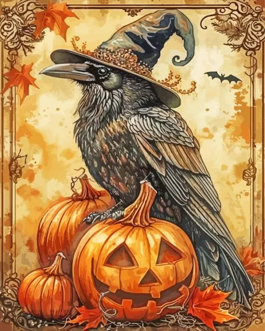 Halloween Raven Diamond Painting Kit Dark Halloween raven diamond painting kit with spooky gothic