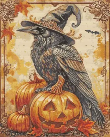Dark Halloween raven diamond painting kit with spooky gothic