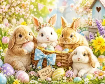 Happy Easter rabbits diamond painting with cute bunniesHappy Easter rabbits diamond painting with cute bunnies