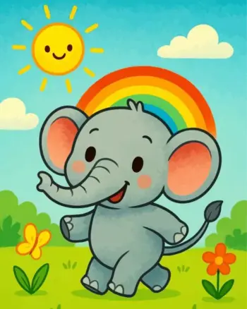 Happy elephant diamond painting kit with colorful playful design