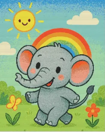 Happy elephant diamond painting kit with colorful playful design
