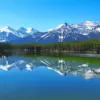 Herbert Lake diamond painting kit — snow-capped mountains reflected in calm blue water