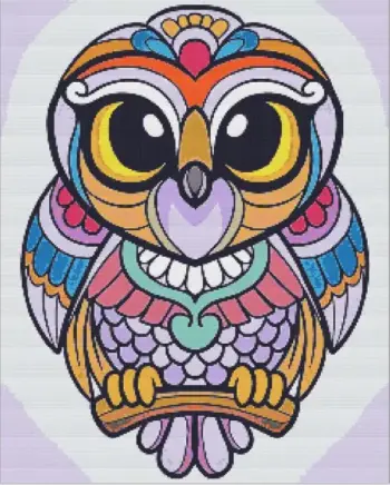 Mandala owl diamond painting kit — detailed owl with intricate mandala feather patterns