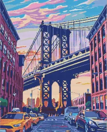 Manhattan Bridge diamond painting kit — iconic New York bridge and cityscape
