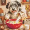 Cute dog making a kitchen mess while baking diamond painting
