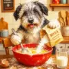Cute dog making a kitchen mess while baking diamond painting