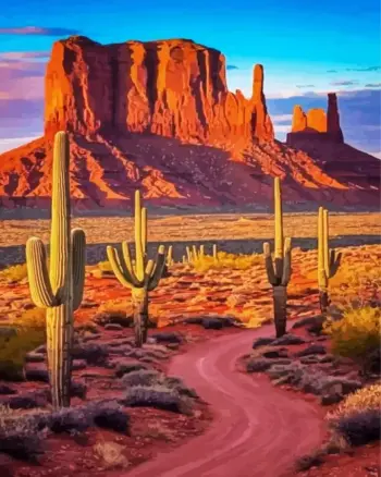 Monument Valley diamond painting kit — red rock formations with desert cactus scenery