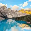 Moraine Lake Banff diamond painting kit — turquoise lake surrounded by Canadian Rocky Mountains