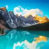 Moraine Lake diamond painting kit — turquoise alpine lake surrounded by Rocky Mountain peaks