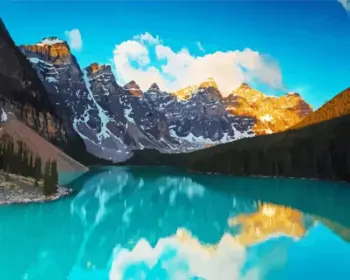 Moraine Lake diamond painting kit — turquoise alpine lake surrounded by Rocky Mountain peaks