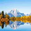 Jackson Lake diamond painting kit — mountain peaks reflected across calm lake water