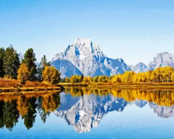 Jackson Lake diamond painting kit — mountain peaks reflected across calm lake water