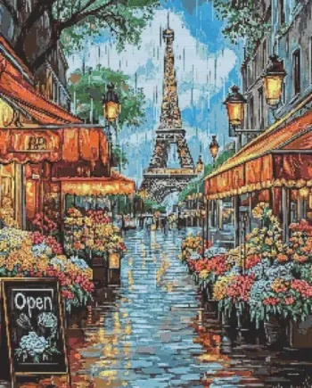 Paris city diamond painting kit — iconic Paris architecture and charming city streets