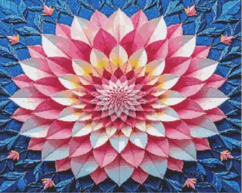 Pink mandala flower diamond painting kit — detailed floral mandala with pink patterned petals